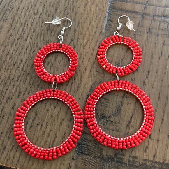 Hand Crafted Jewelry - Red seed bead earrings